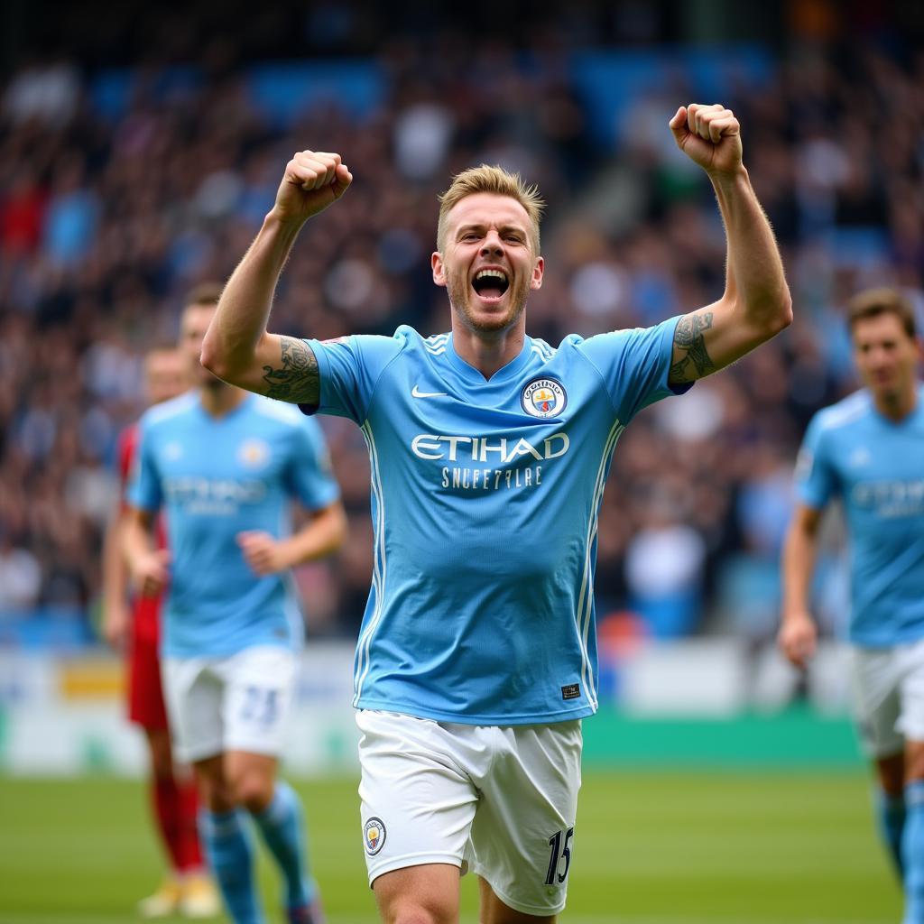 Haaland Celebrating a Goal at the Etihad Stadium