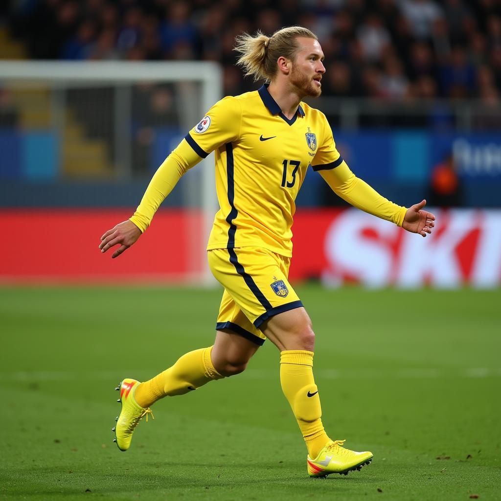 Haaland celebrating a goal in yellow boots