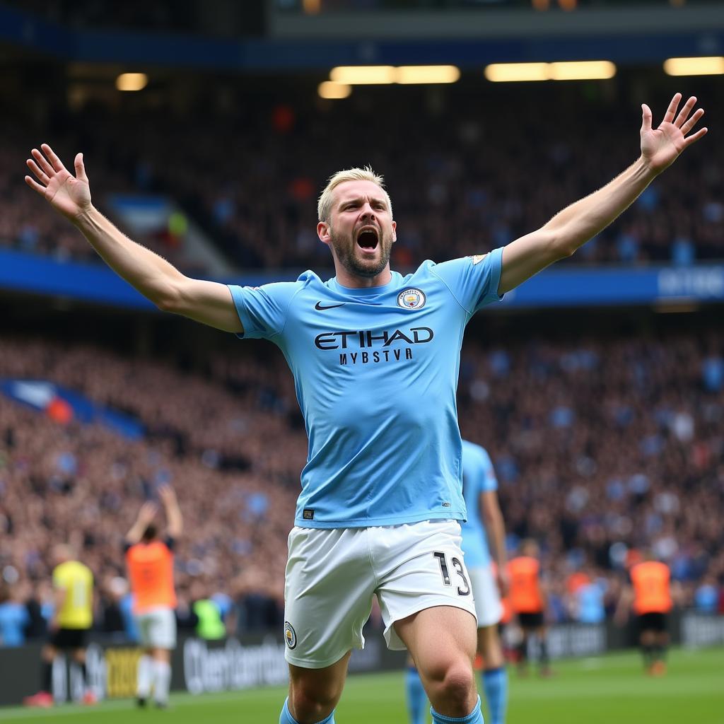 Erling Haaland celebrating a goal for Manchester City