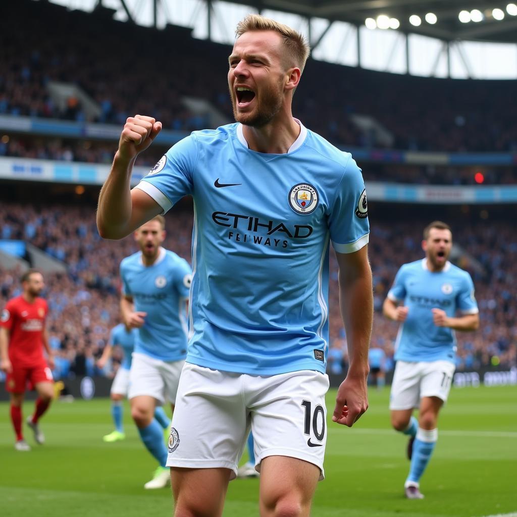 Erling Haaland celebrates a goal for Manchester City