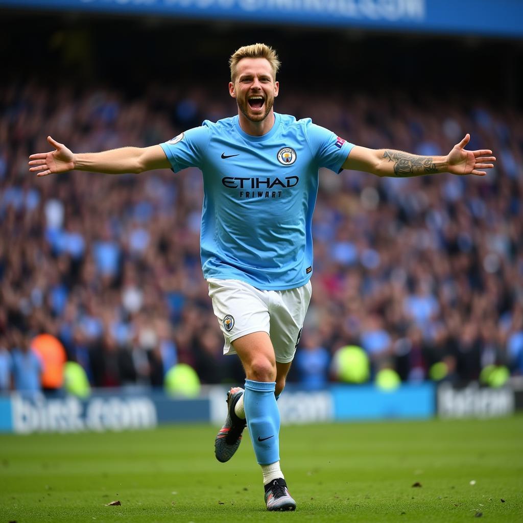 Haaland celebrating a goal for Man City