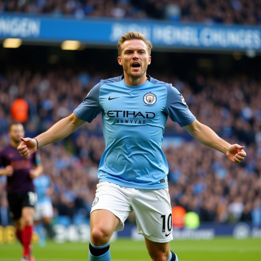 Haaland celebrating a goal for Man City