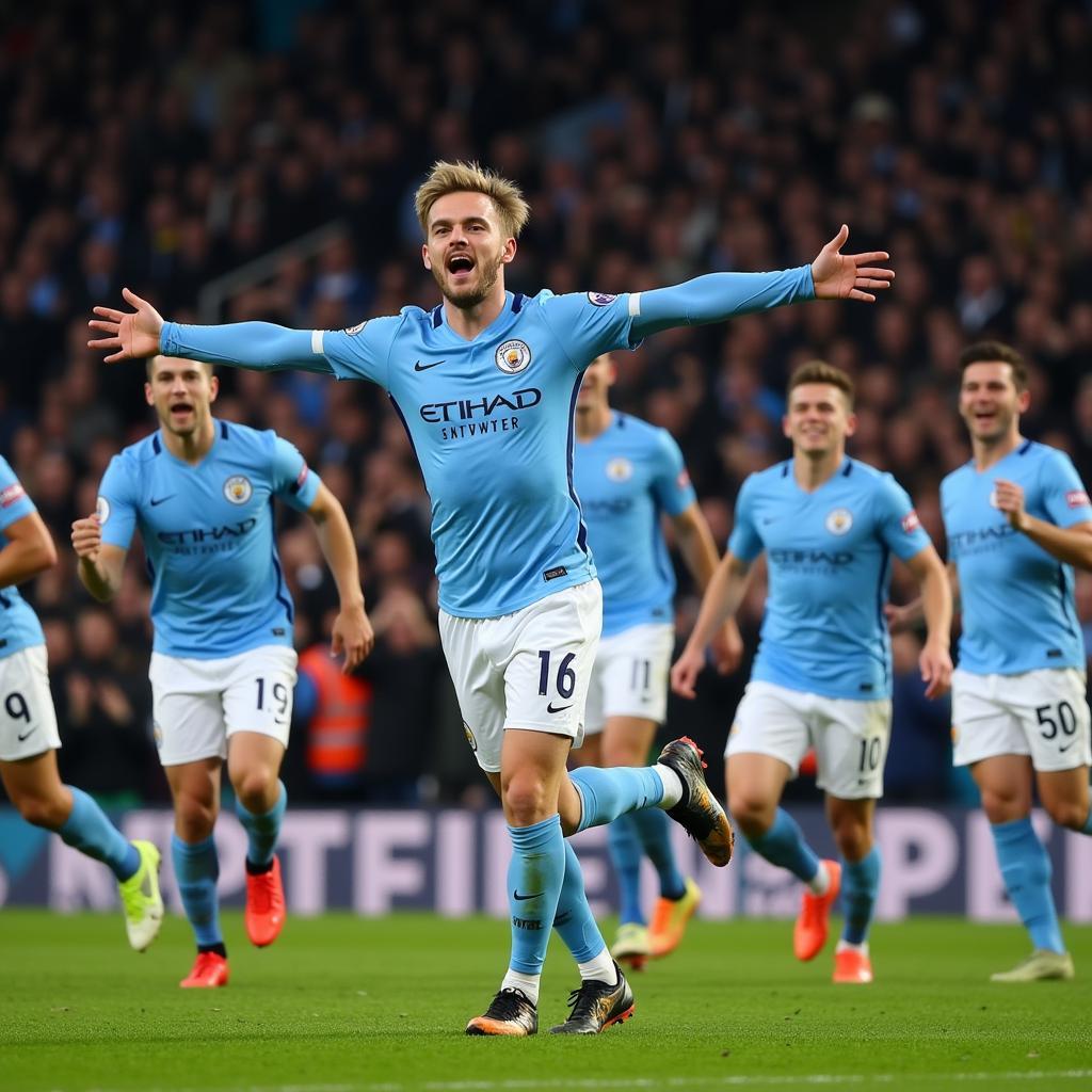 Haaland celebrating a goal for Manchester City