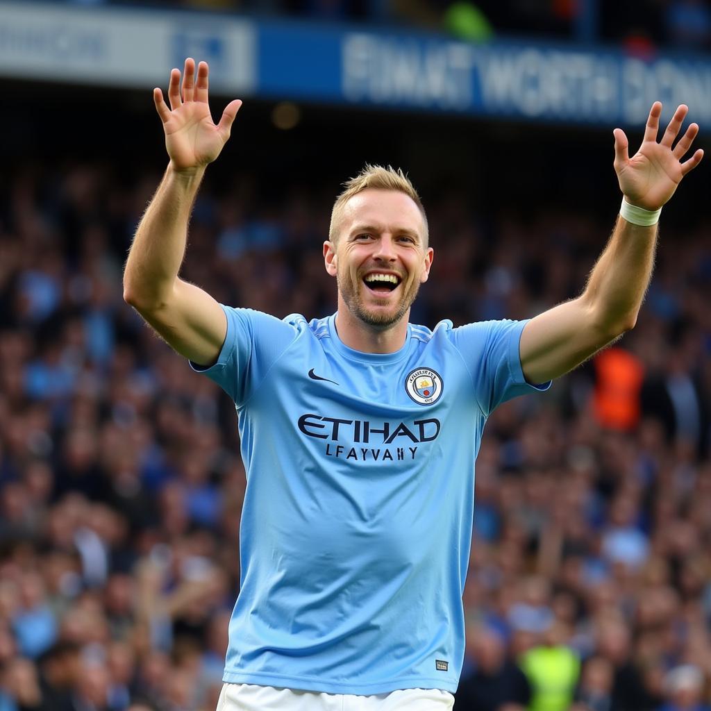 Haaland celebrating a goal for Manchester City