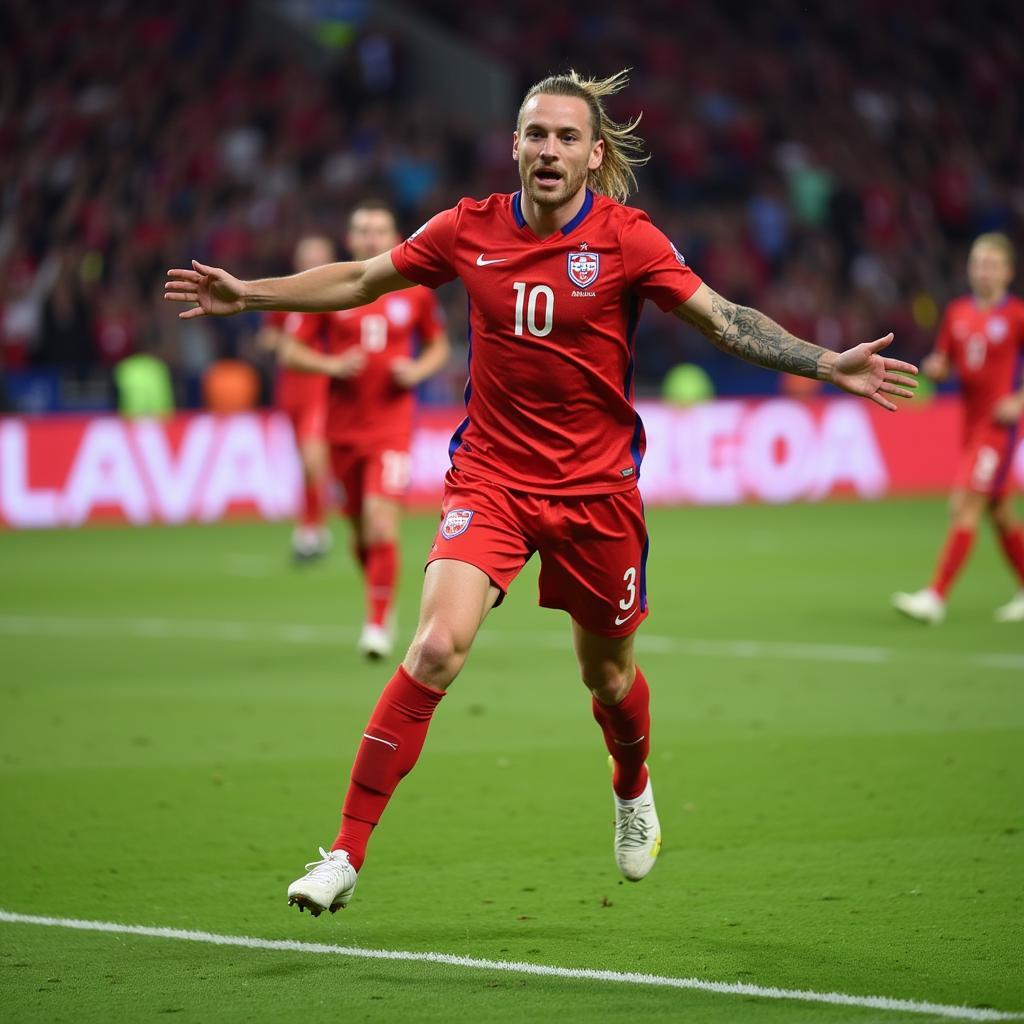 Haaland celebrating a goal for Norway