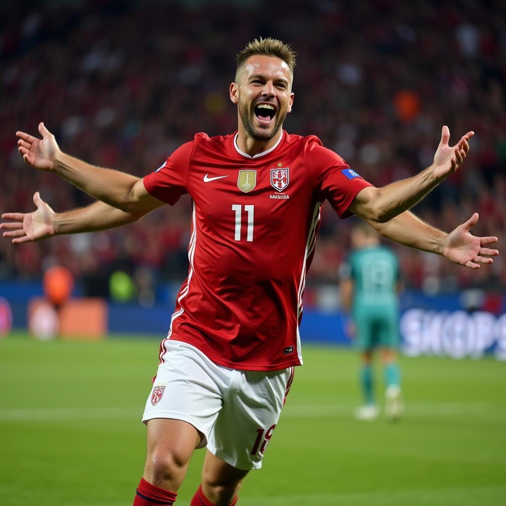 Haaland celebrating a goal for Norway