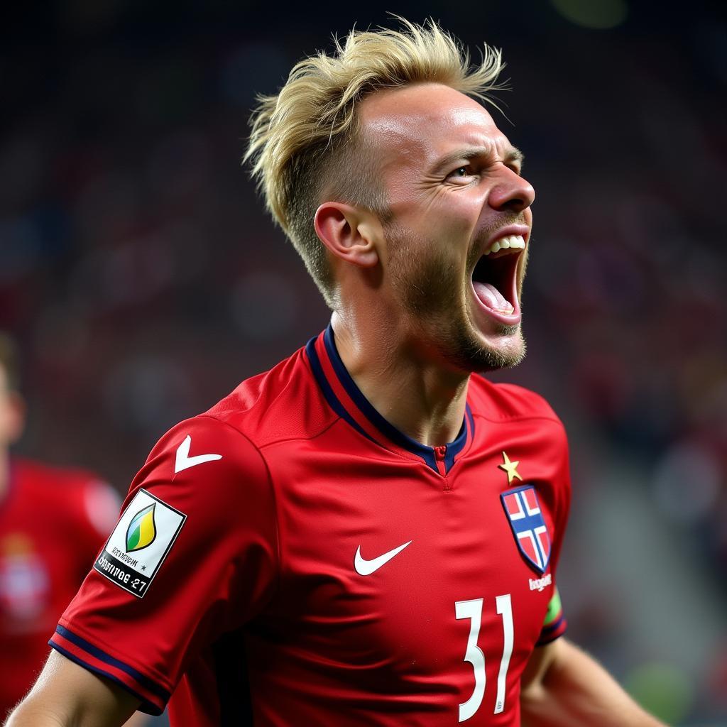 Erling Haaland celebrating a goal for Norway