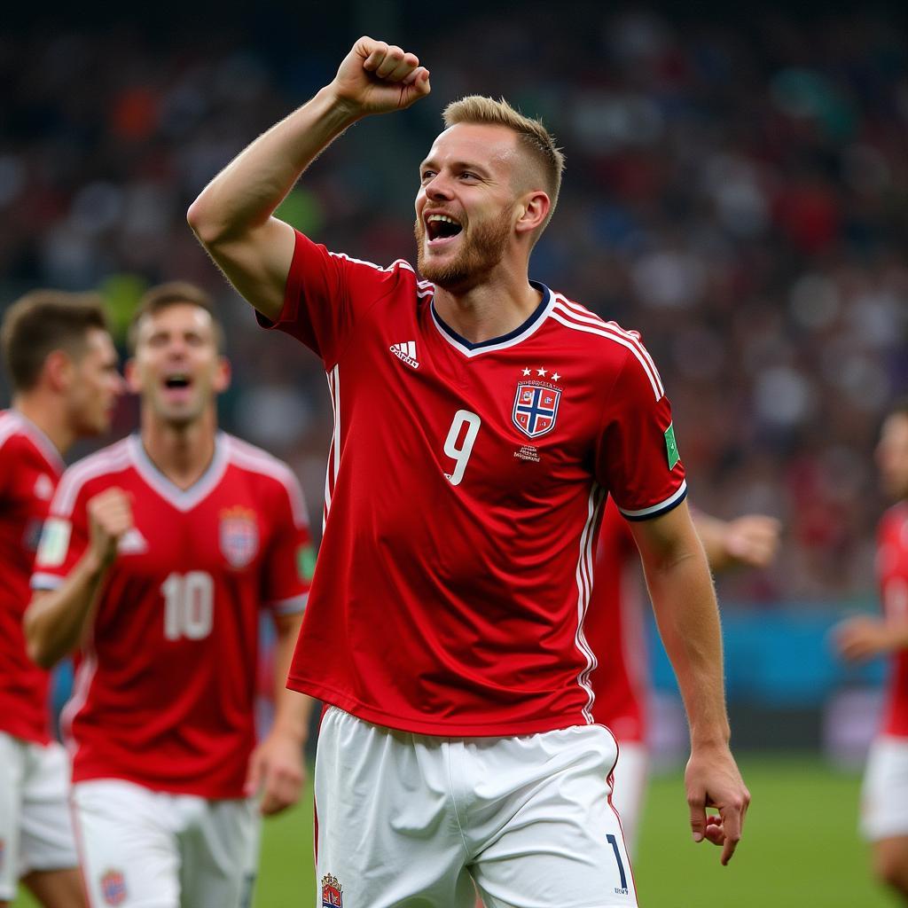 Haaland celebrates scoring against Romania