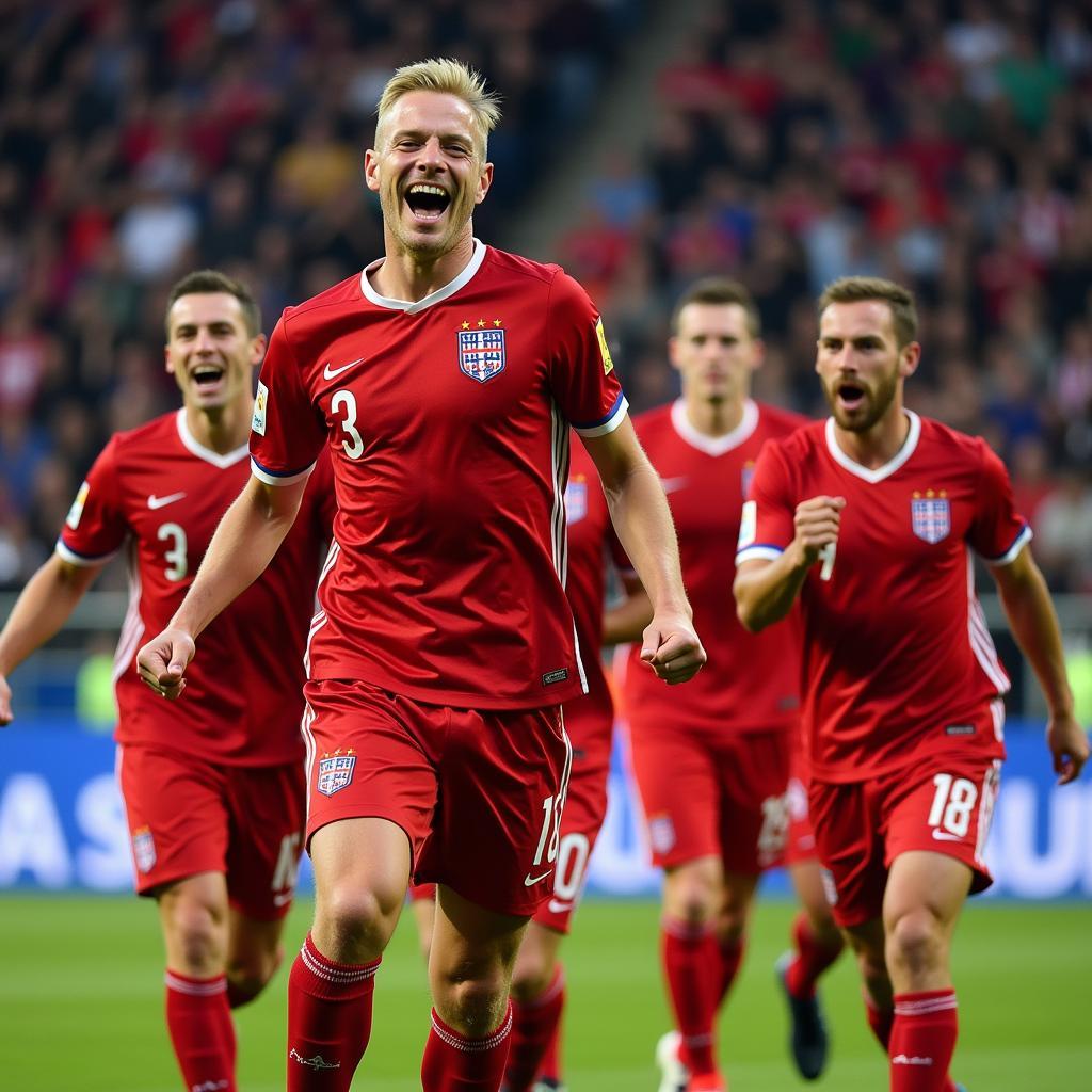 Erling Haaland celebrating a goal scored for Norway.