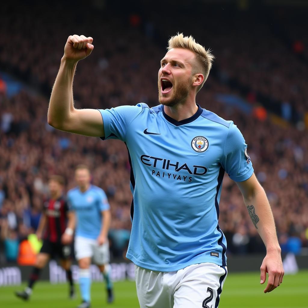 Erling Haaland celebrates a record-breaking goal