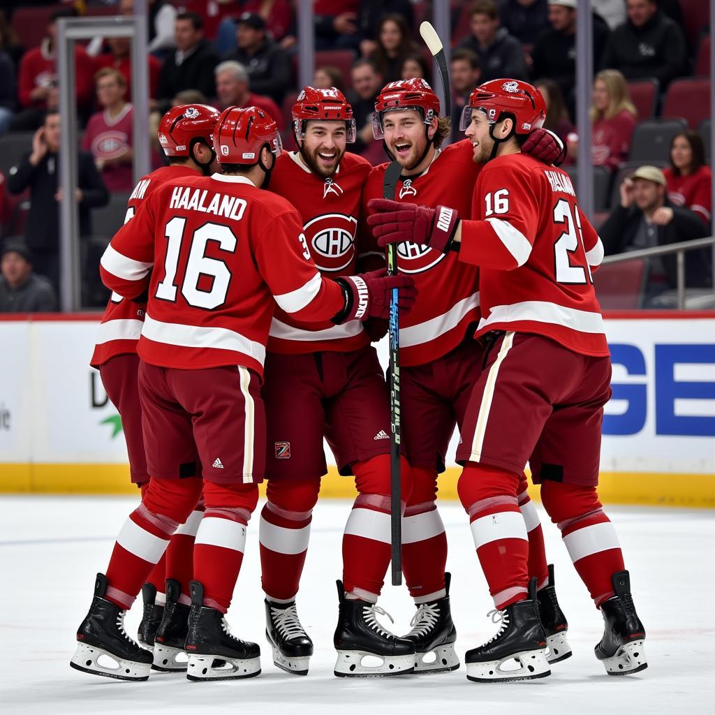 Haaland Celebrating with Teammates After a Goal in 2023