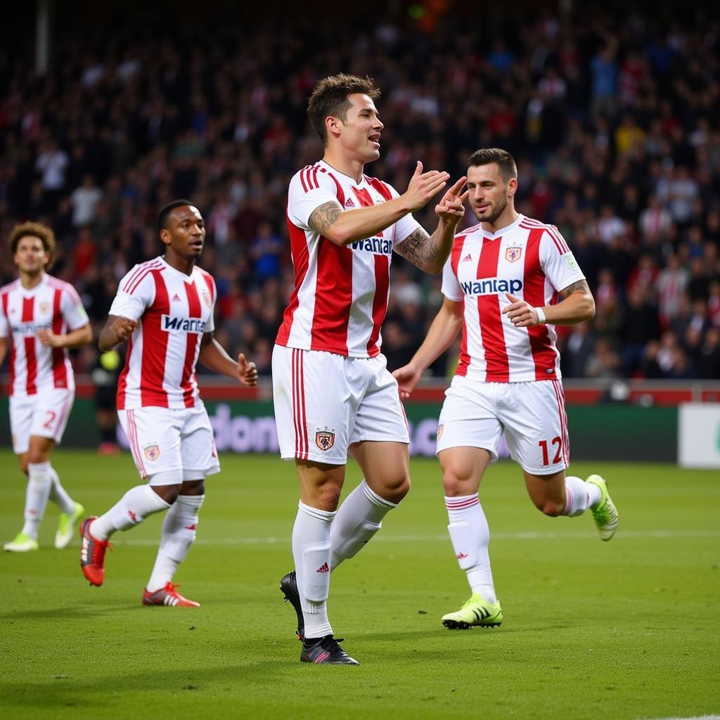 Haaland celebrating a goal with his Dortmund teammates in the 21/22 season