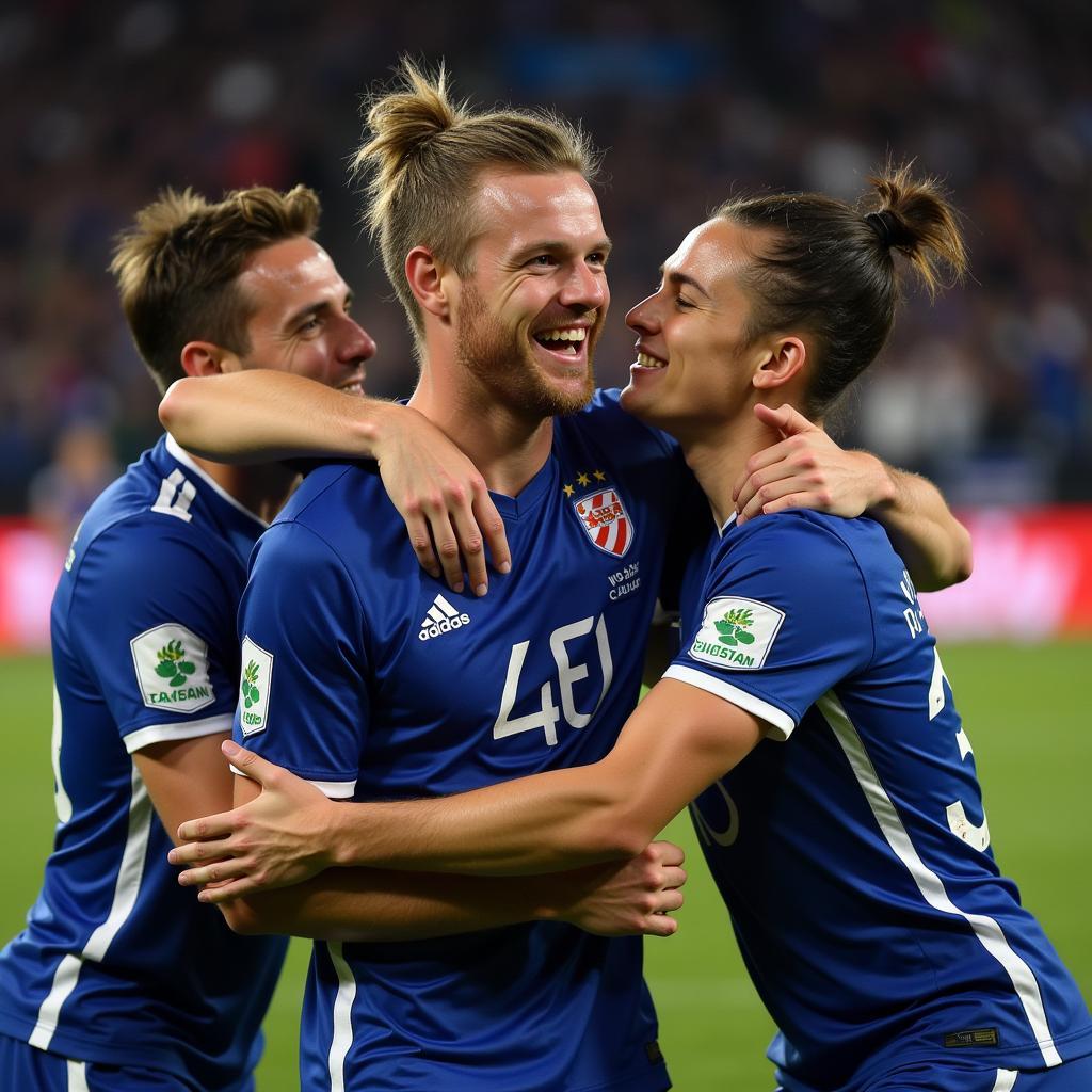 Erling Haaland celebrating a victory with his teammates