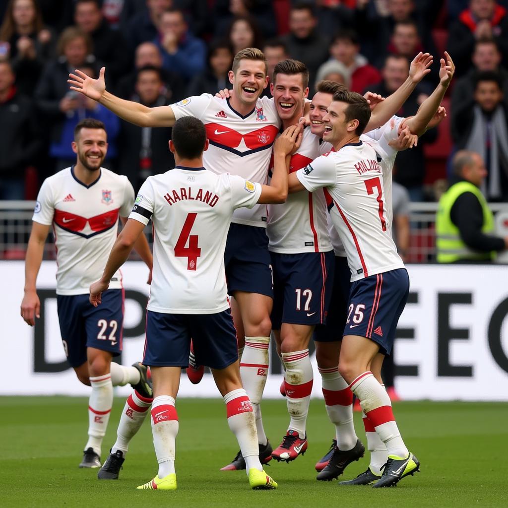 Haaland celebrates a goal enthusiastically