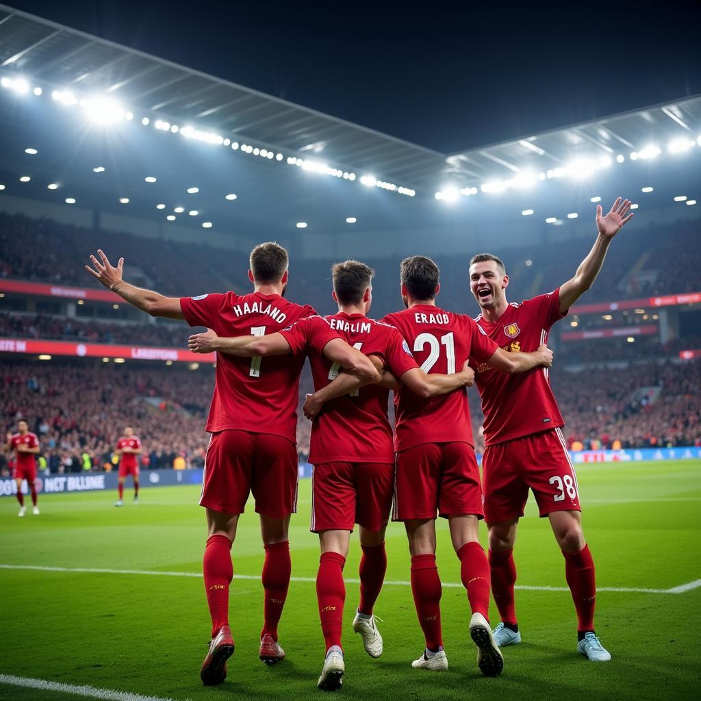 Erling Haaland celebrates a goal in the Champions League, highlighting his success on the biggest stage in European club football.