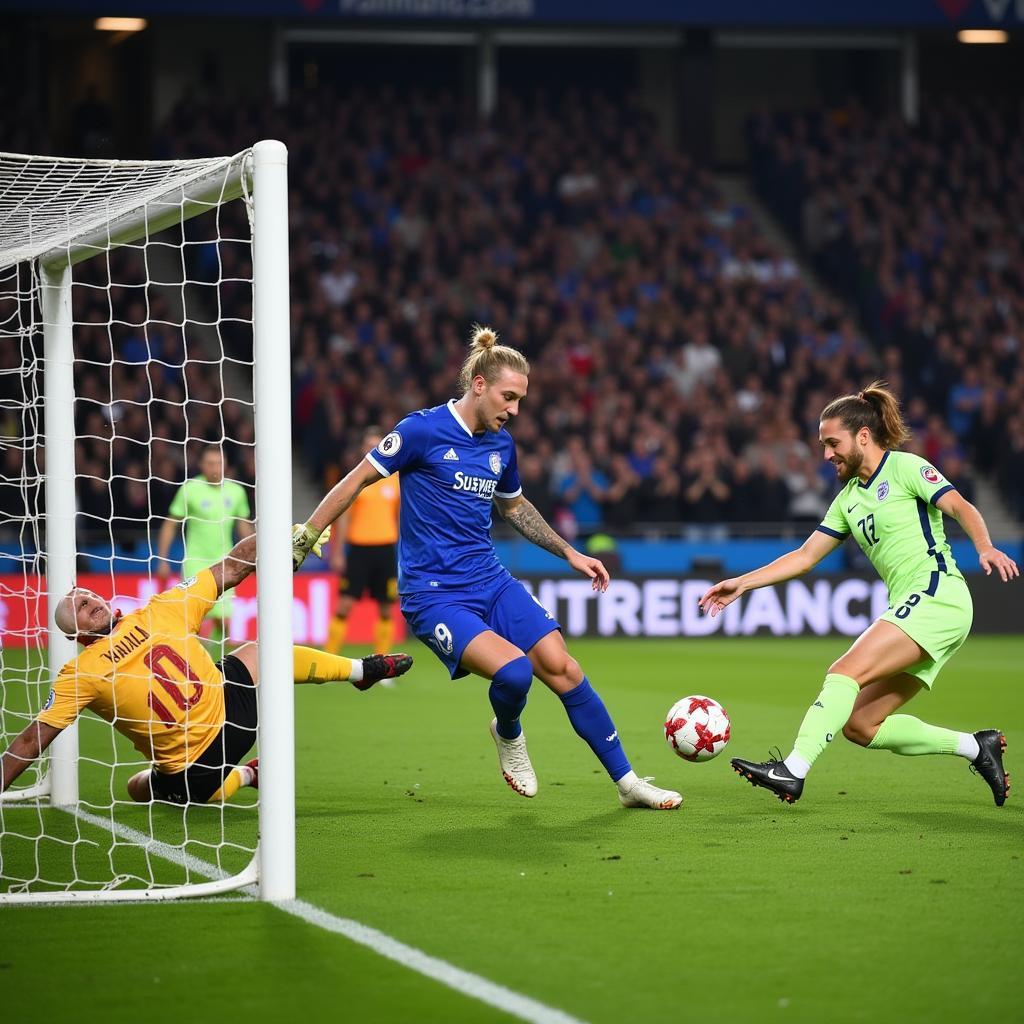 Haaland scoring a goal in the Champions League