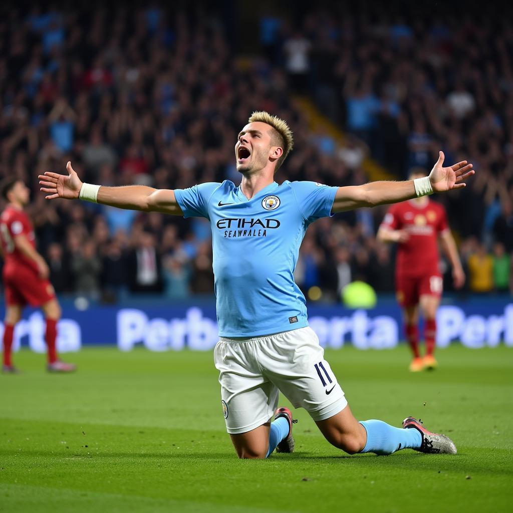 Haaland celebrating a Champions League goal.