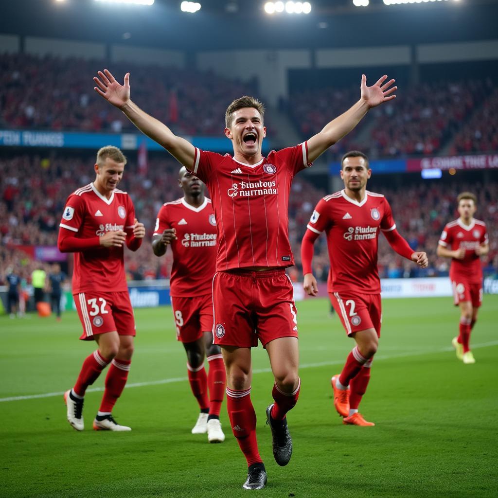 Haaland celebrating his Champions League hat trick for Salzburg