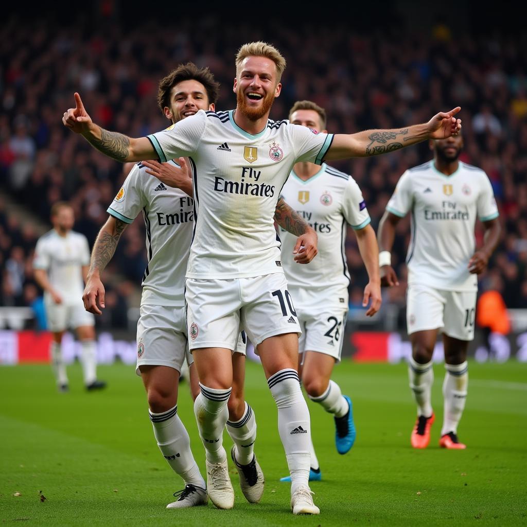 Erling Haaland celebrating a goal in the UEFA Champions League.