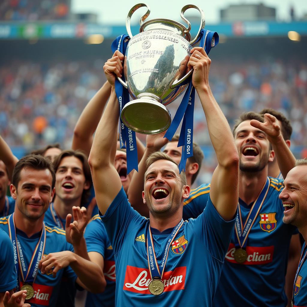 Haaland lifting the Champions League trophy