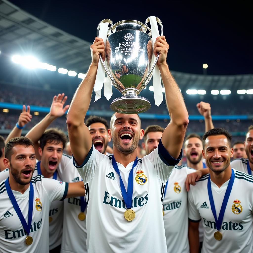 Haaland lifting the Champions League trophy