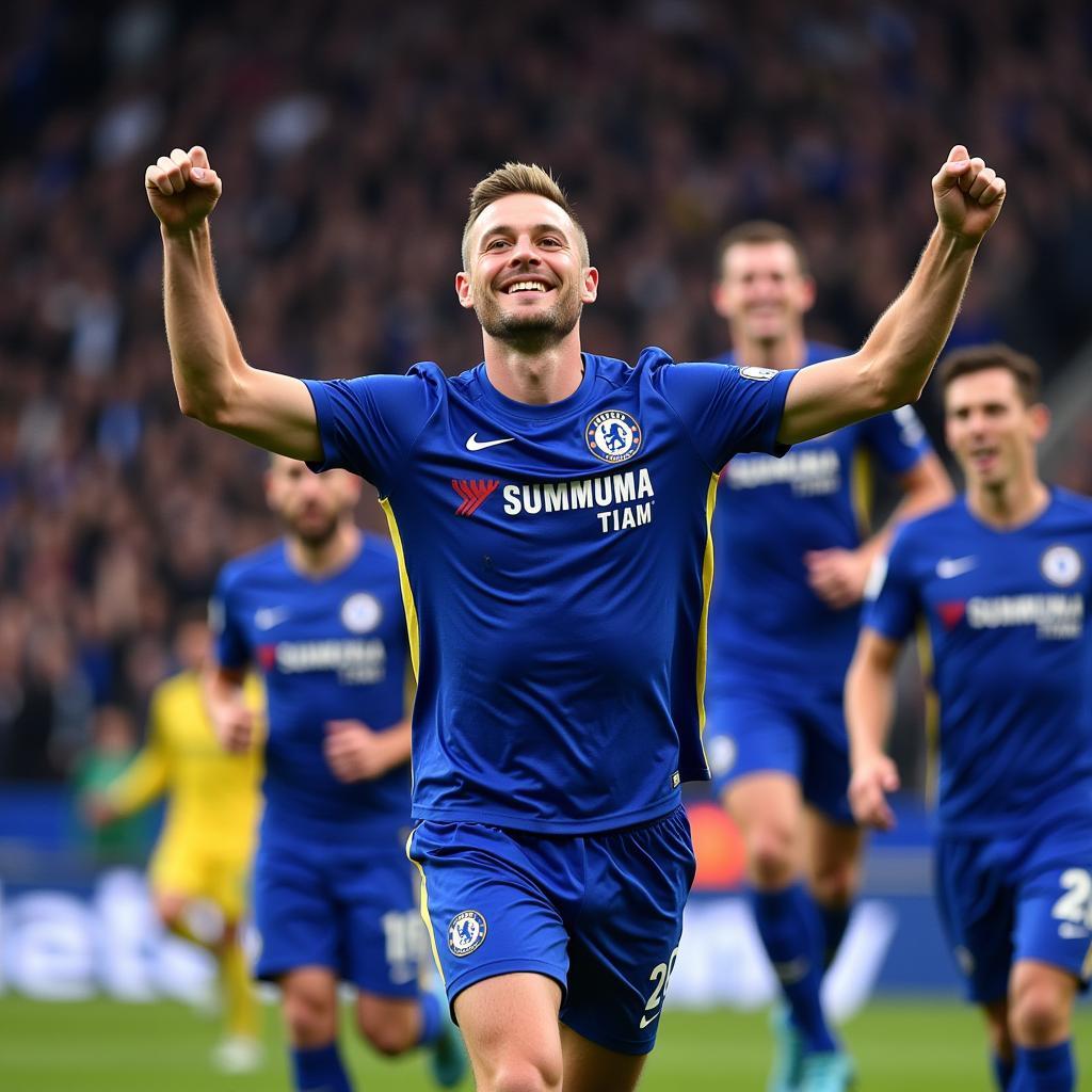 Haaland Celebrating a Goal in a Chelsea Jersey