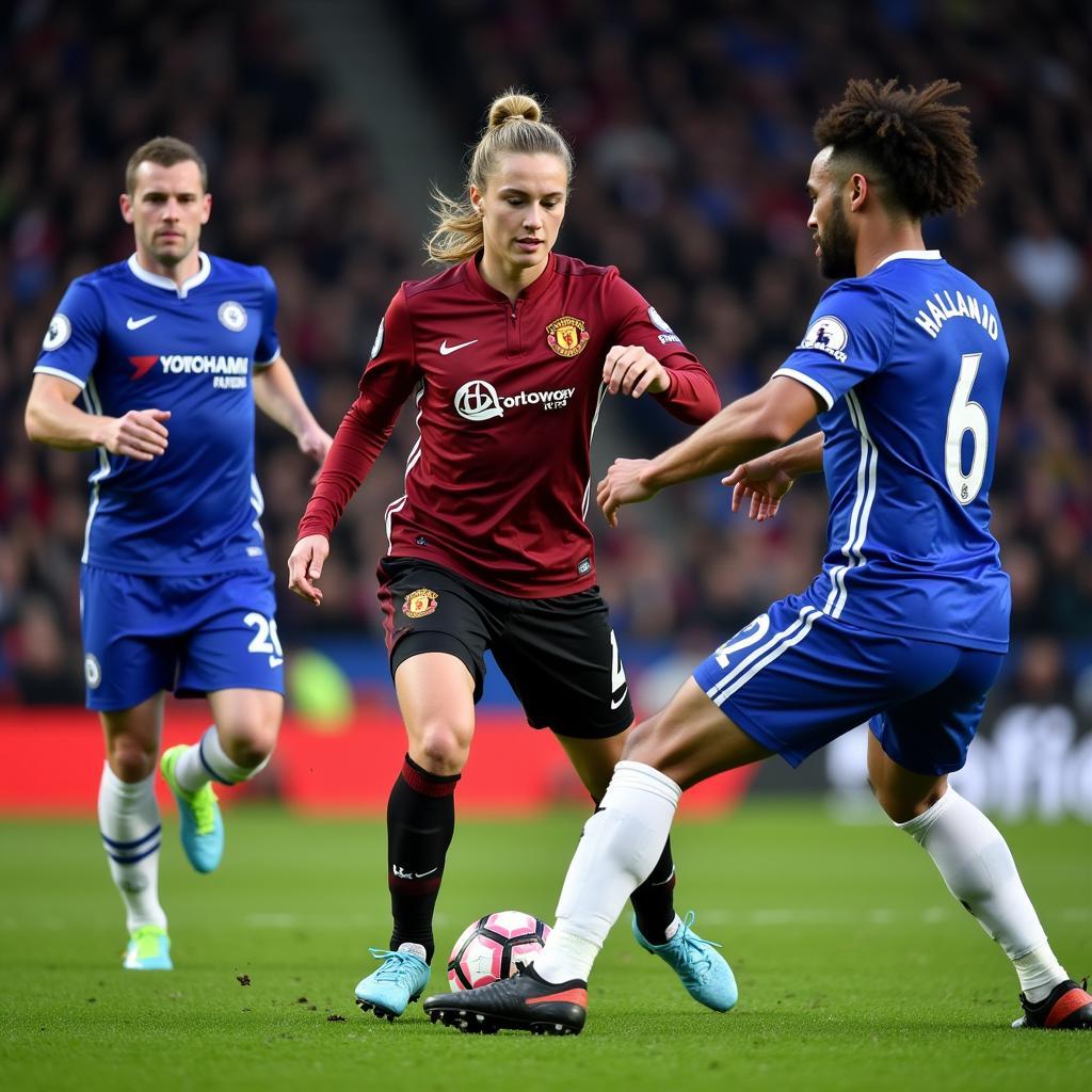 Haaland challenging Chelsea's defense