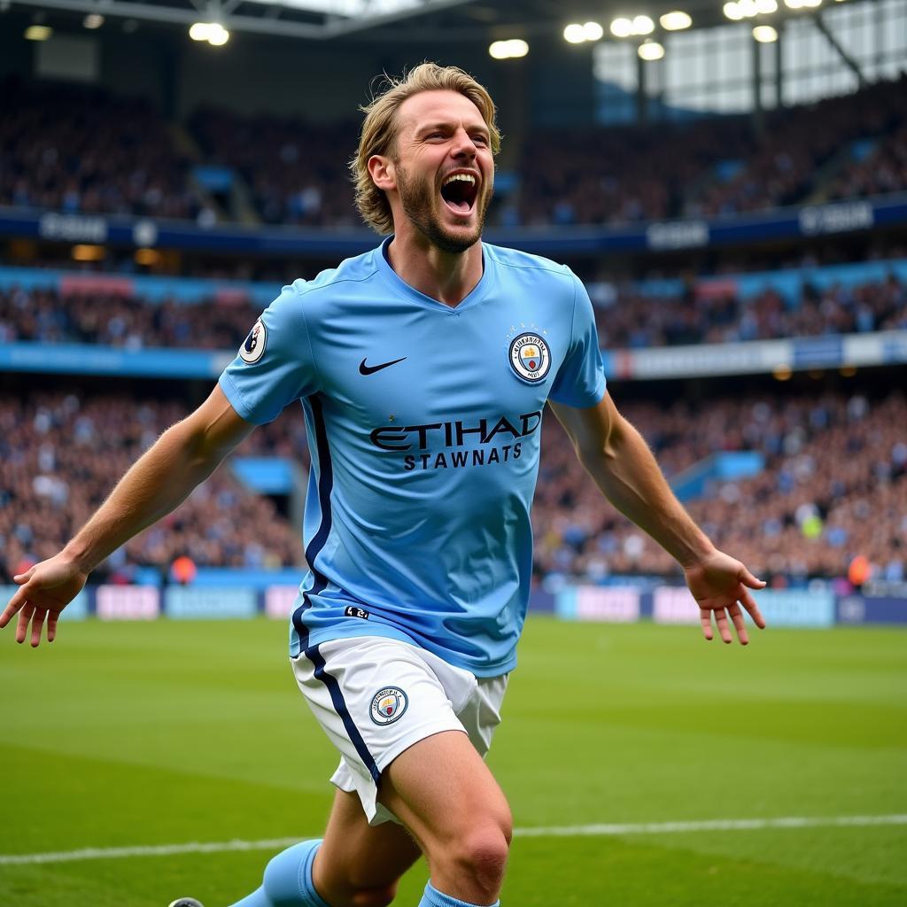 Haaland celebrates a goal for Manchester City