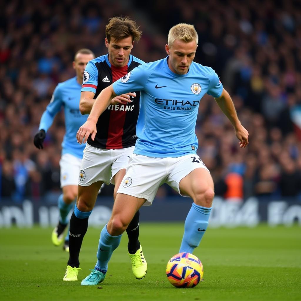 Erling Haaland controlling the ball in a Manchester City game