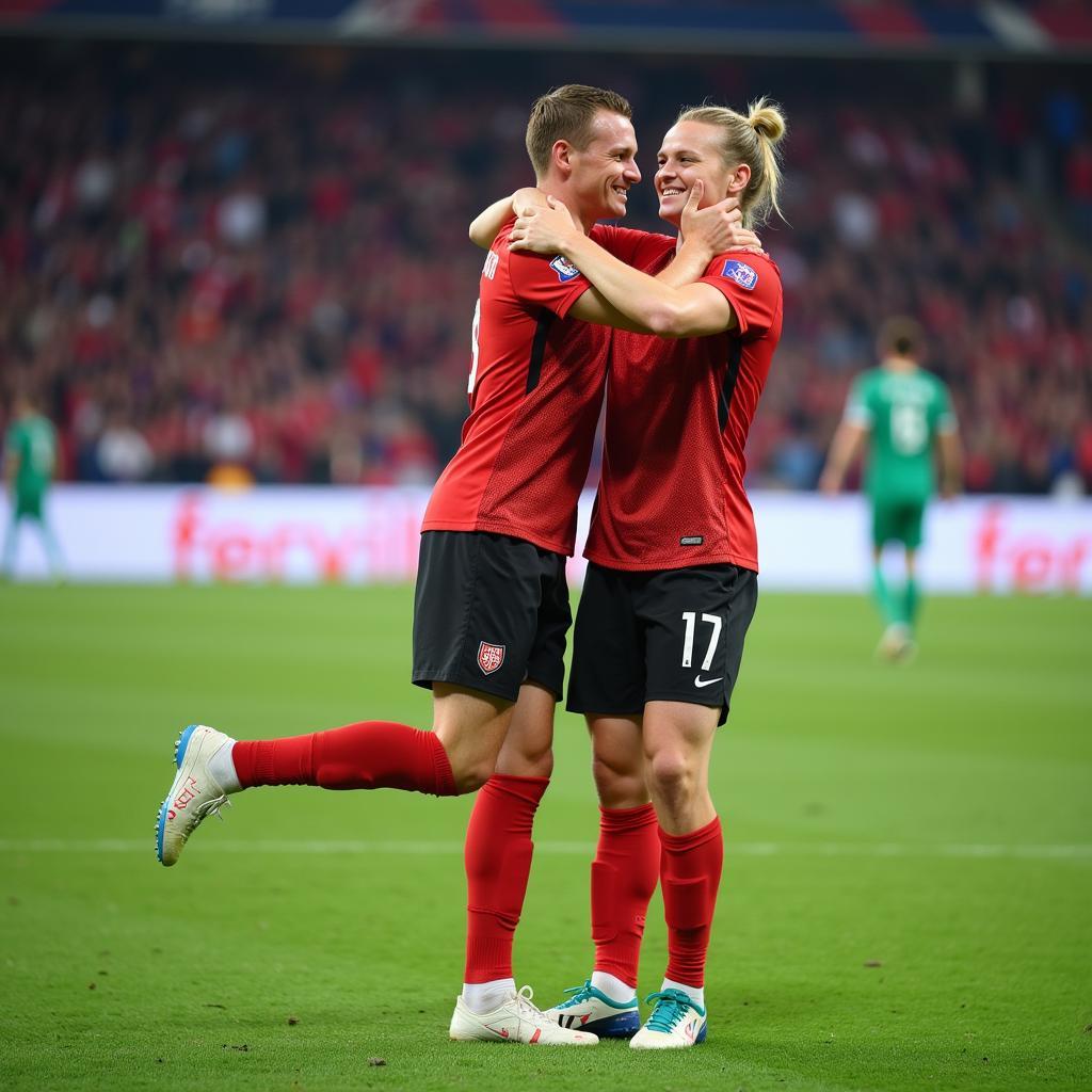 Haaland and De Bruyne celebrate a goal together