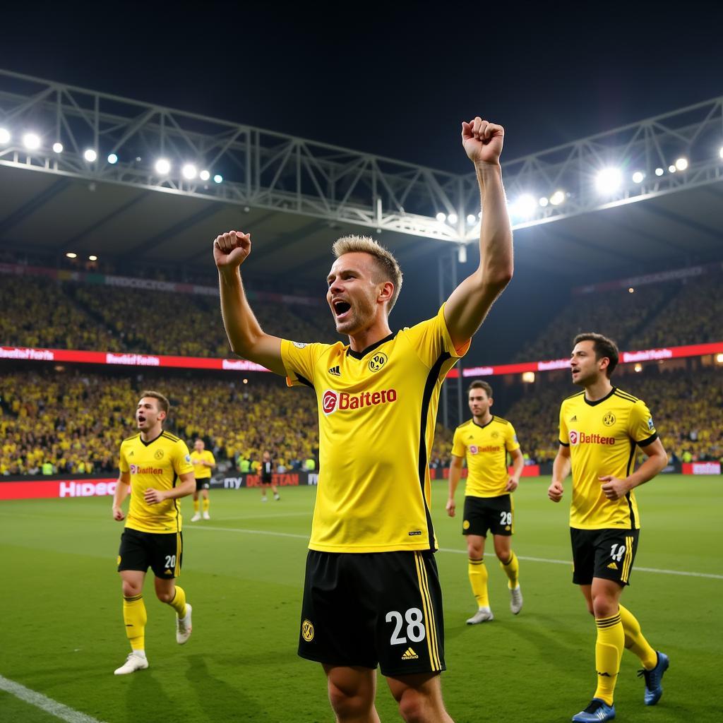 Haaland celebrates a goal against Augsburg