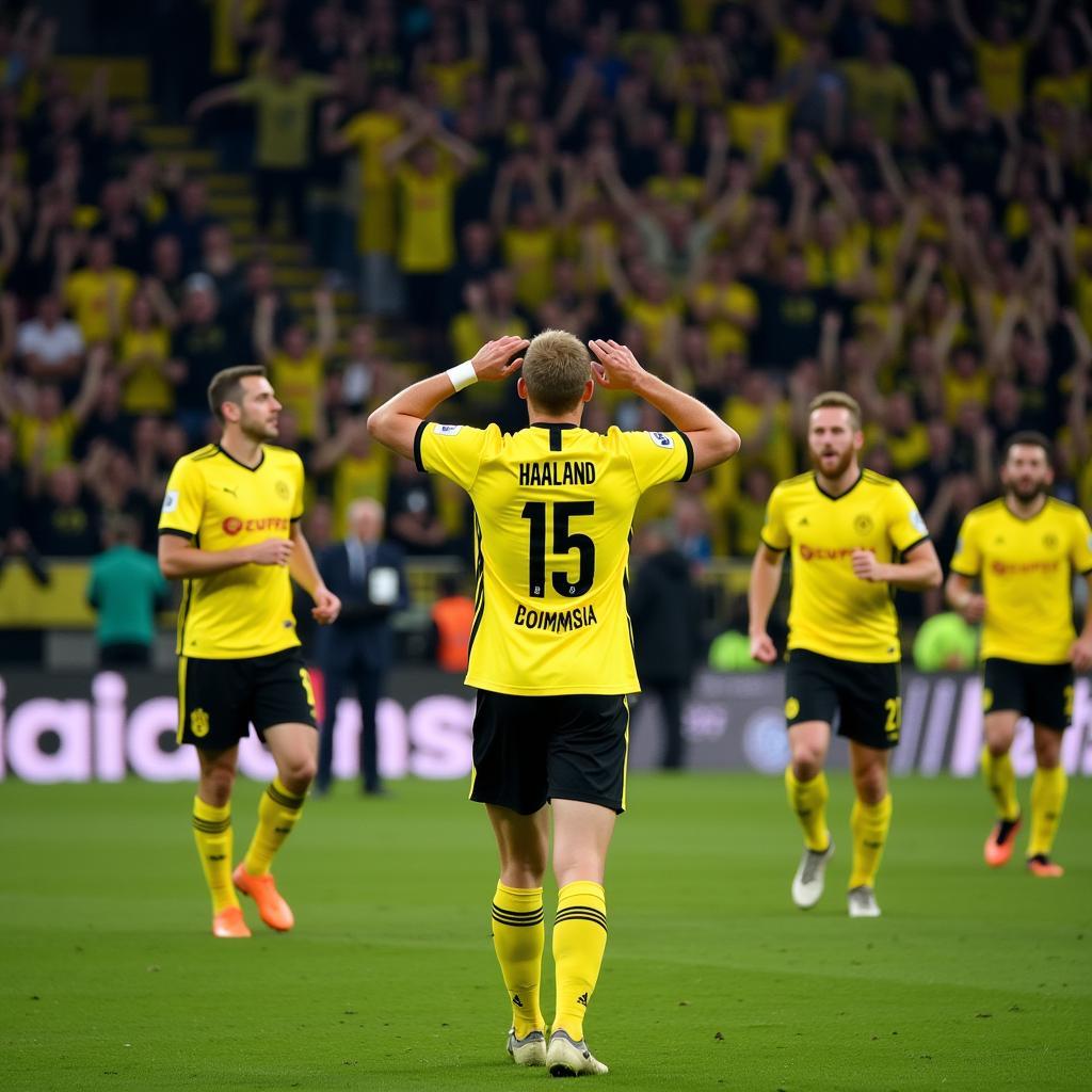 Haaland celebrating a goal for Borussia Dortmund