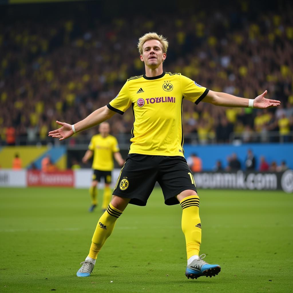 Haaland celebrates a goal for Dortmund