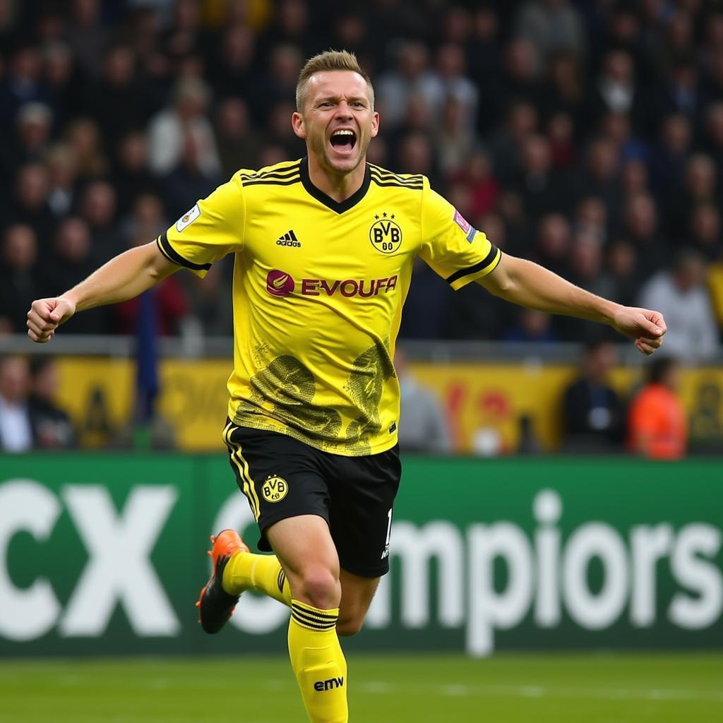 Erling Haaland celebrating a Champions League goal for Borussia Dortmund