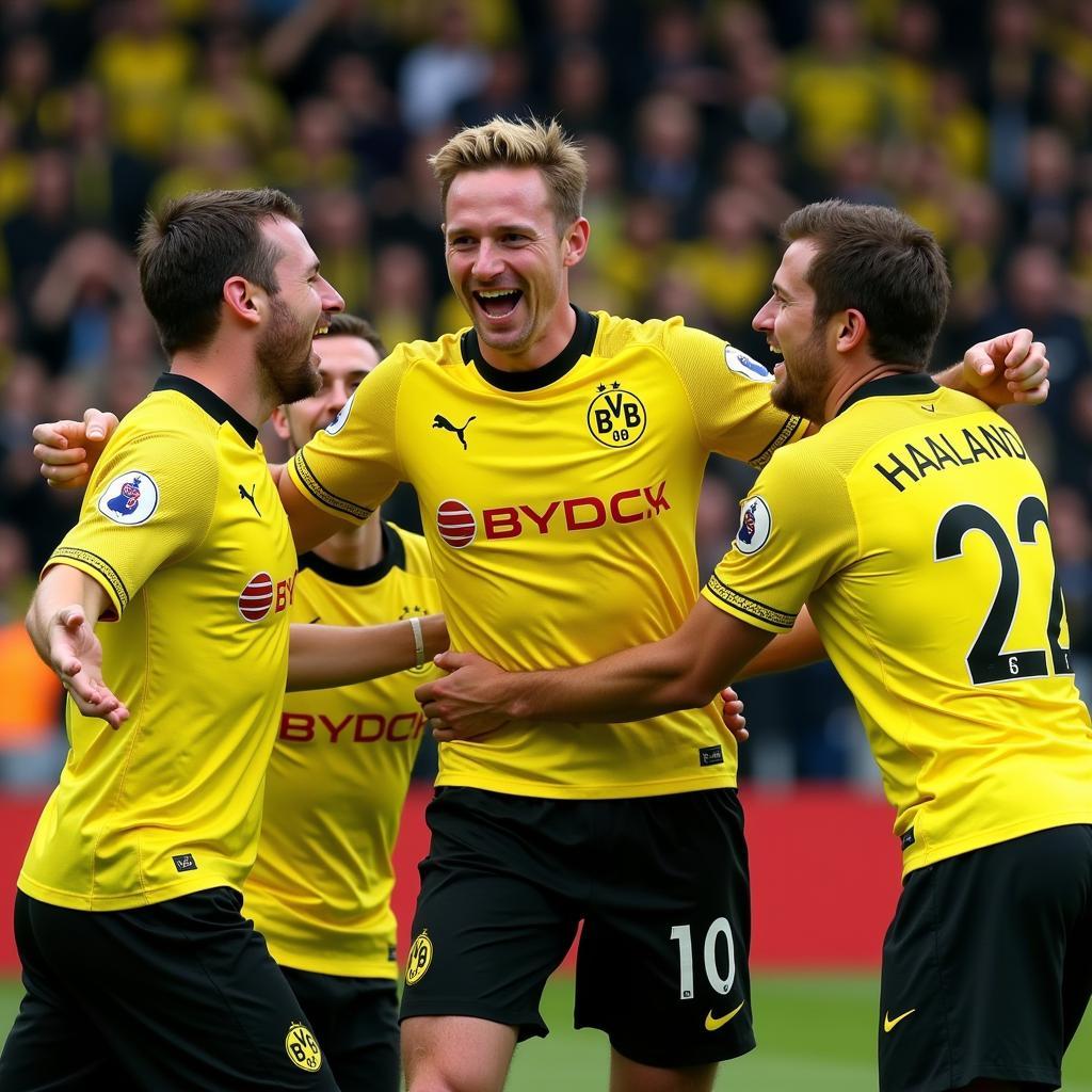 Haaland celebrating his debut hat-trick for Dortmund