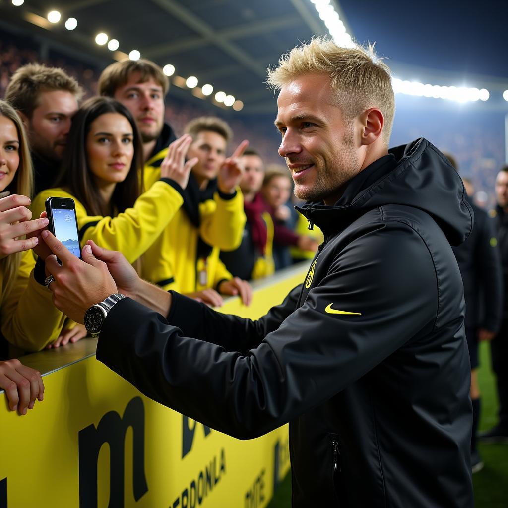 Haaland interacting with Dortmund fans