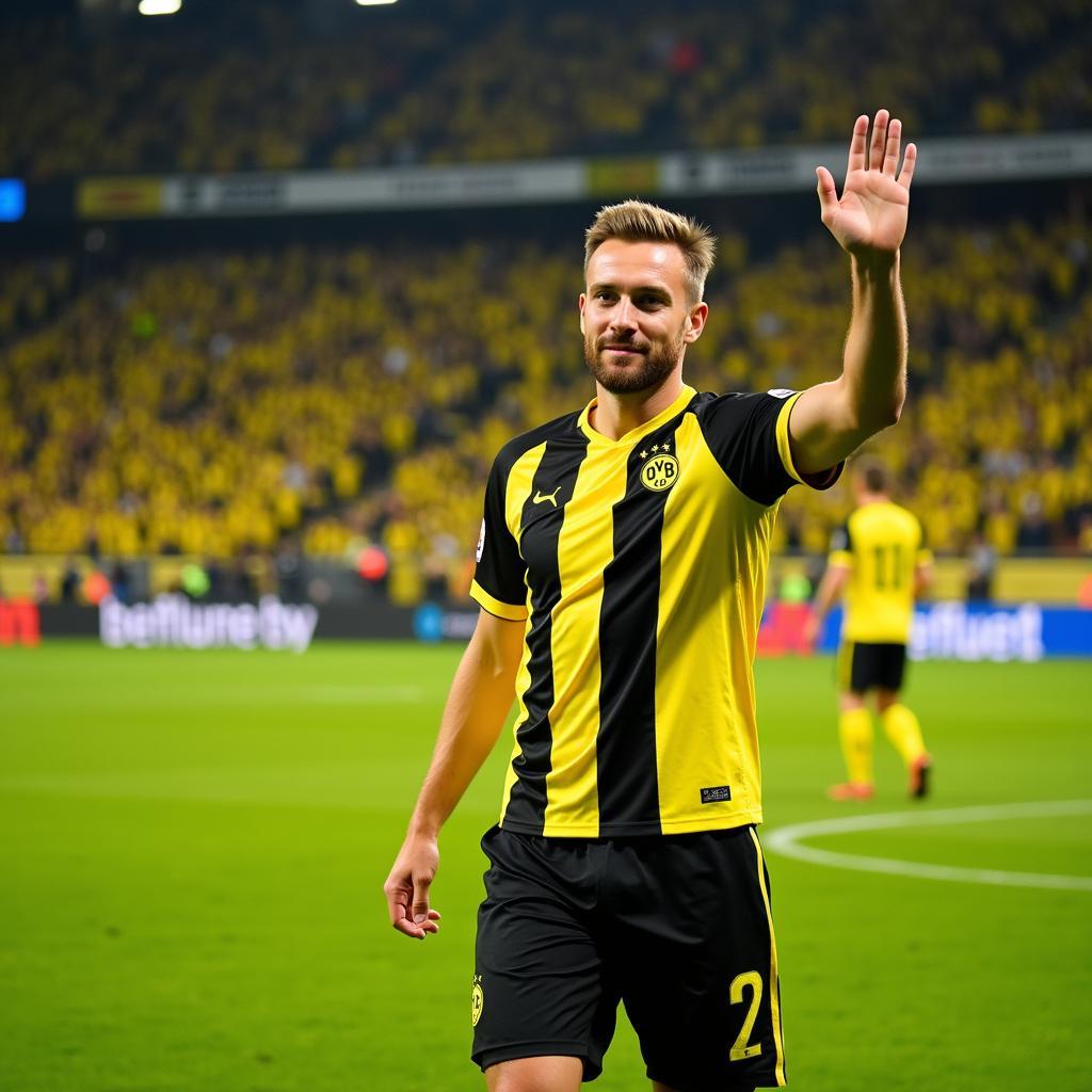 Erling Haaland acknowledges the Borussia Dortmund fans.