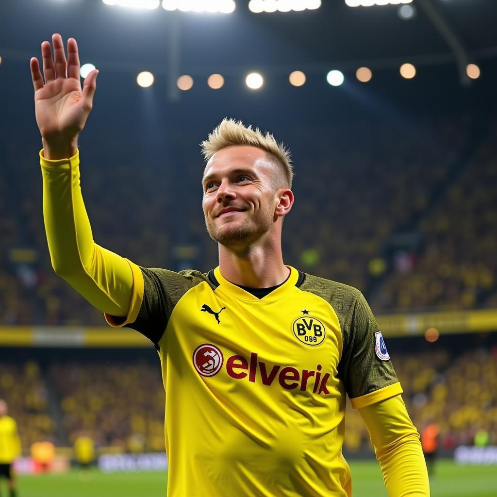 Erling Haaland waves goodbye to Dortmund fans in his final game of 2022