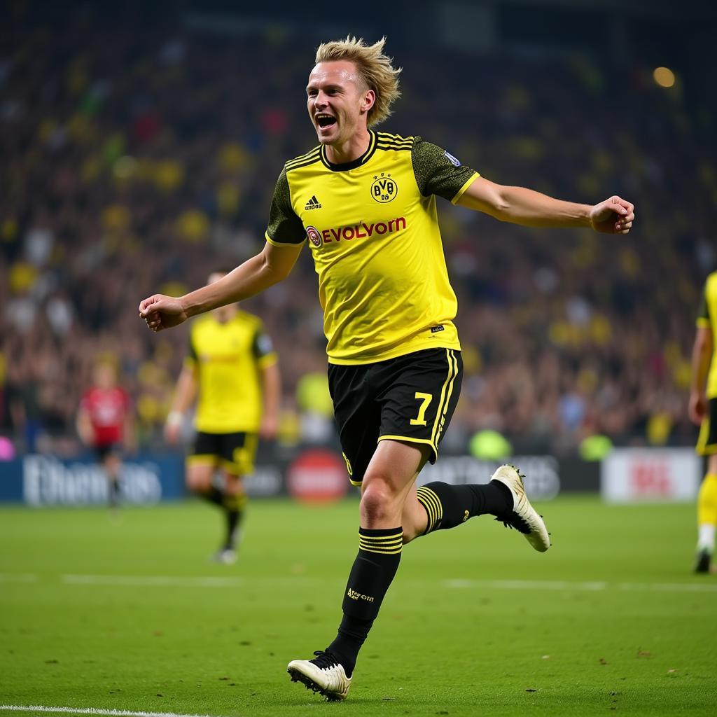 Erling Haaland scoring for Borussia Dortmund in the 2021-2022 season