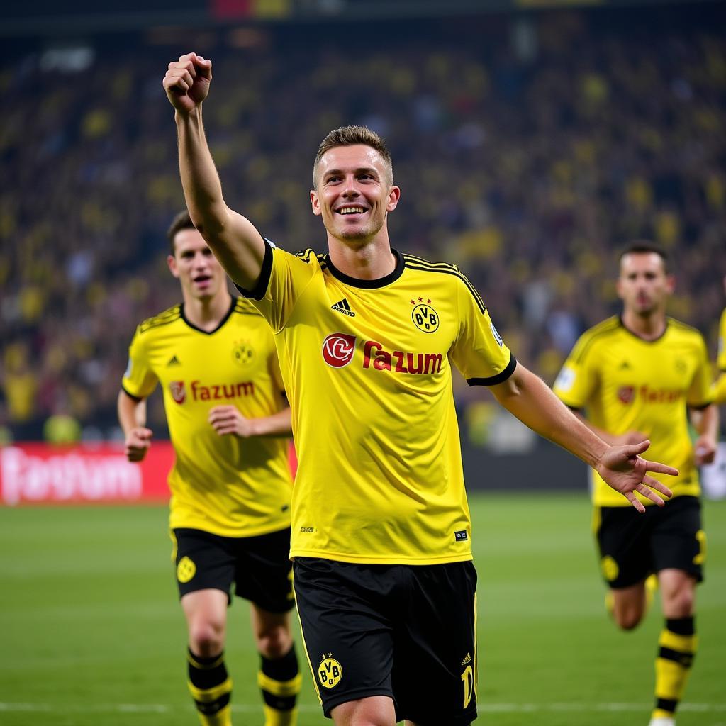 Haaland celebrating a goal in his Dortmund jersey