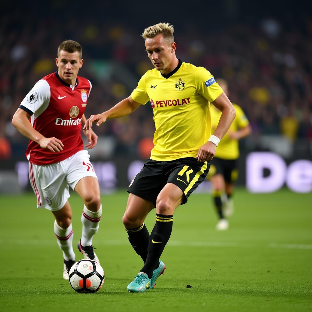 Erling Haaland in action wearing his Borussia Dortmund shirt