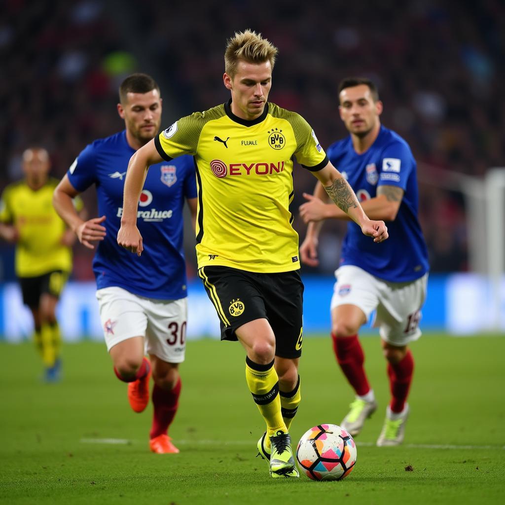 Haaland playing for Dortmund against Rangers in a Europa League match