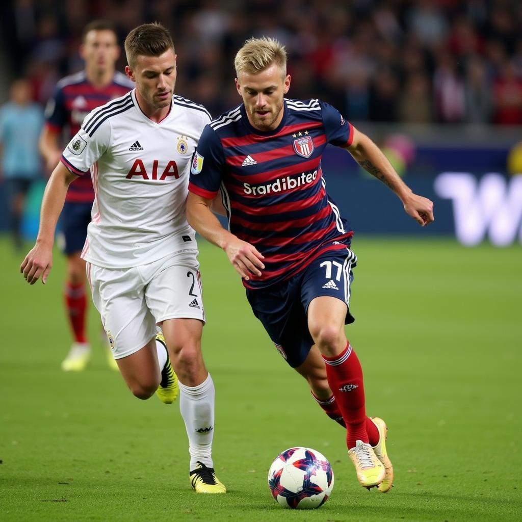 Erling Haaland dribbles past a defender