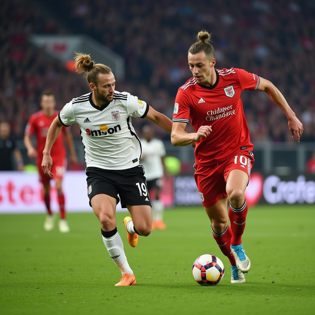 Haaland dribbling past a Stuttgart defender