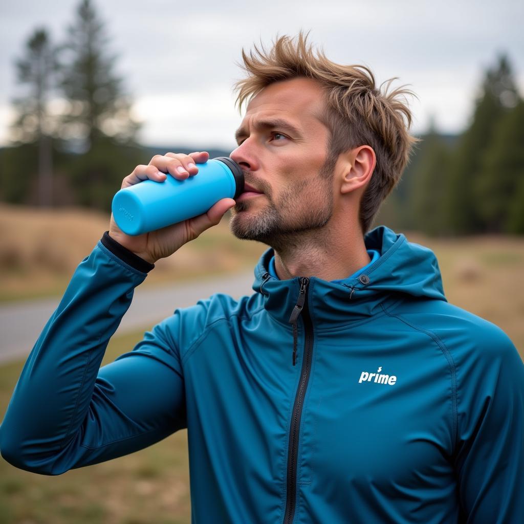 Erling Haaland hydrating with his Prime bottle