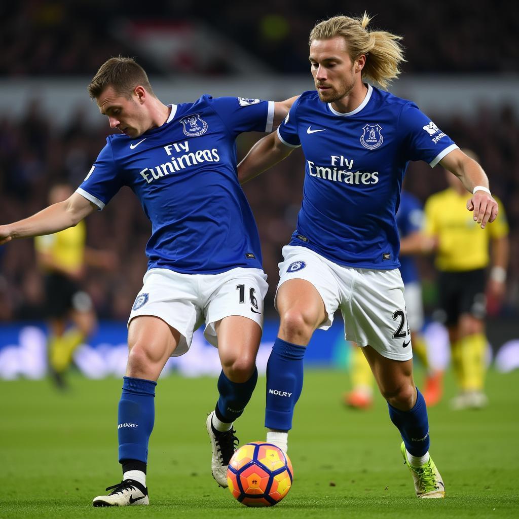 Erling Haaland facing Everton's defense