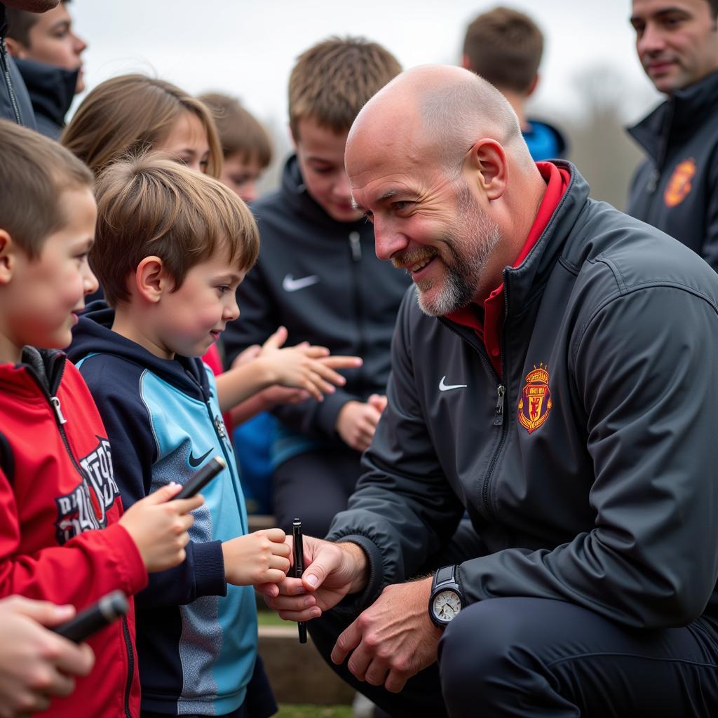 Erling Haaland interacting with a young fan