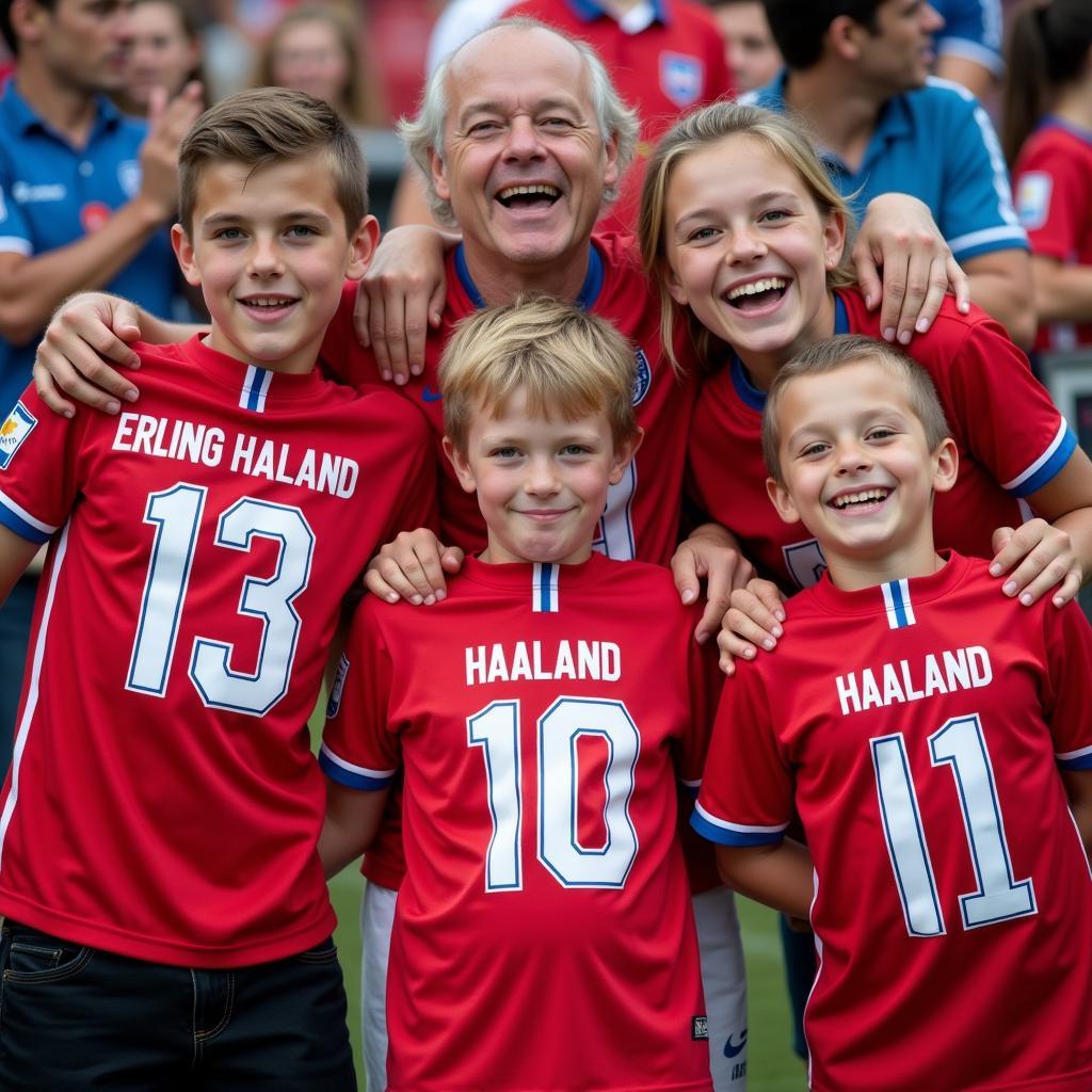 Fans wearing Erling Haaland's jersey