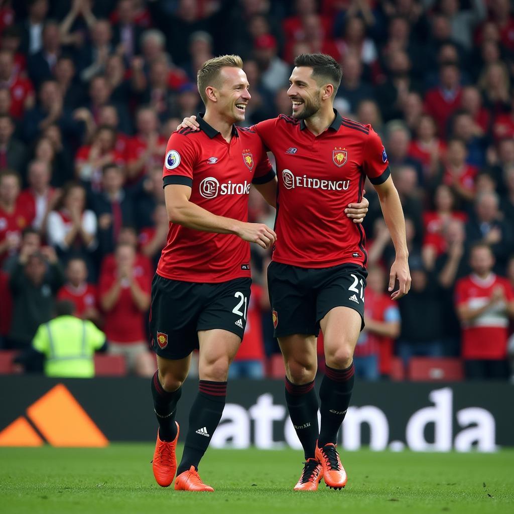 Haaland and Foden celebrate a goal