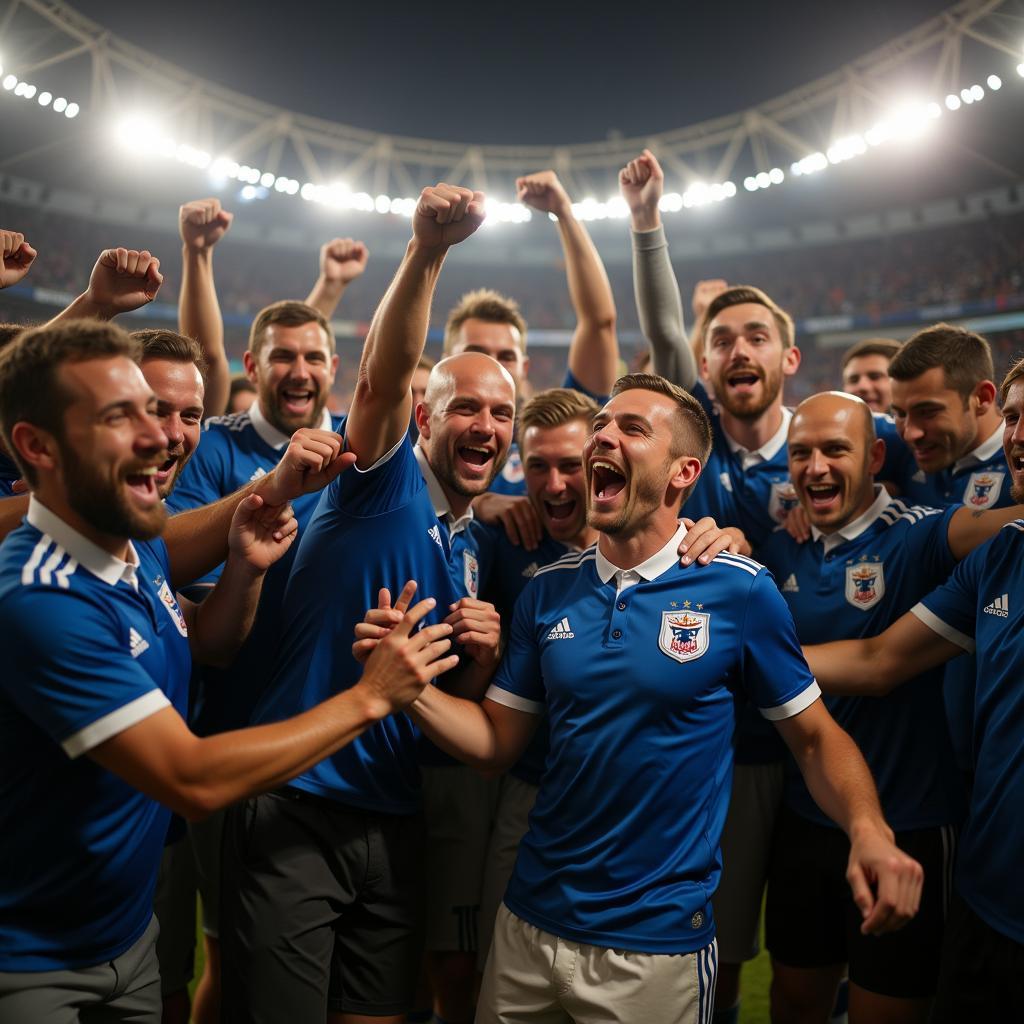 Team celebrates with Haaland and Foden